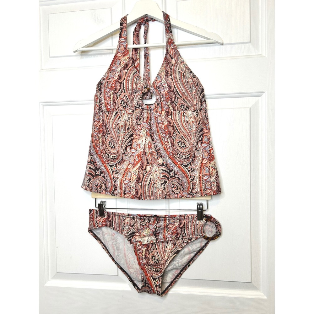Tommy Bahama Tankini Set M Paisley Halter Keyhole